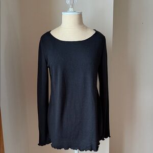Black Long Sleeve Top with Lettuce Hem